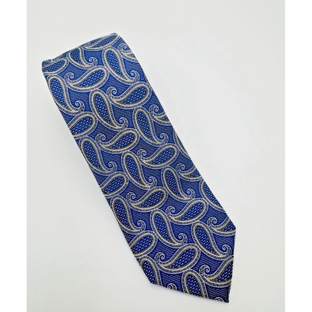 Paul‎ Frederick Silk Tie Men Navy 60Lx3W Paisley Jacquard Designer